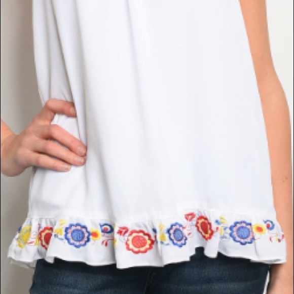 White tank top chiffon blouse w/ruffle detail - Picture 5 of 6